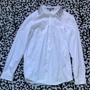 NY Collection White Flannel with Studded Collar